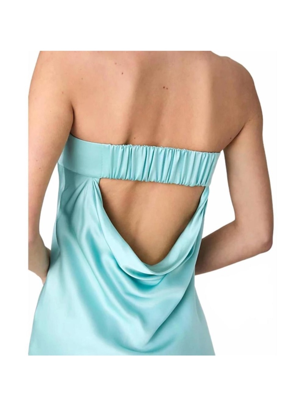 French Connection Oona Strapless Satin Midi Dress in Aqua - Picture 4 of 4